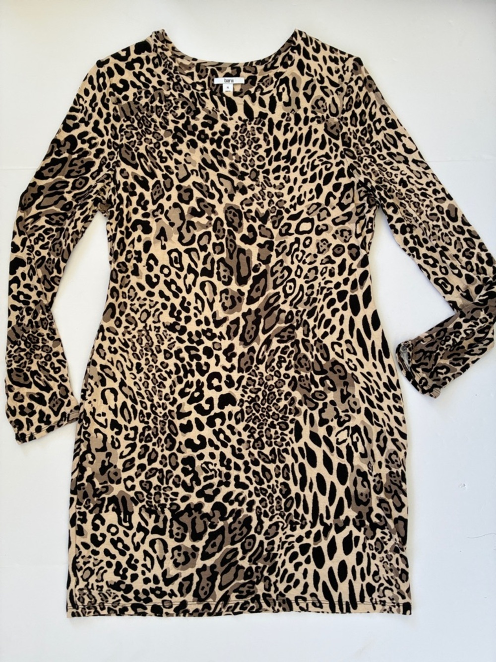 Bar III Beige and Black Leopard Cheetah Print Long Sleeve Tunic Dress XL